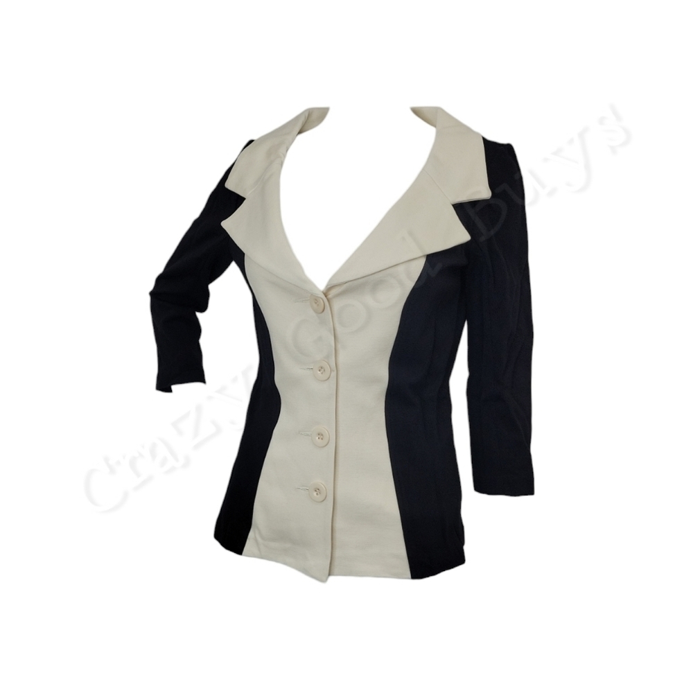 NWT Shape FX Slimming Stretch Top, Blazer/Jacket Style, Cream/Black, 3/4 Sleeve
